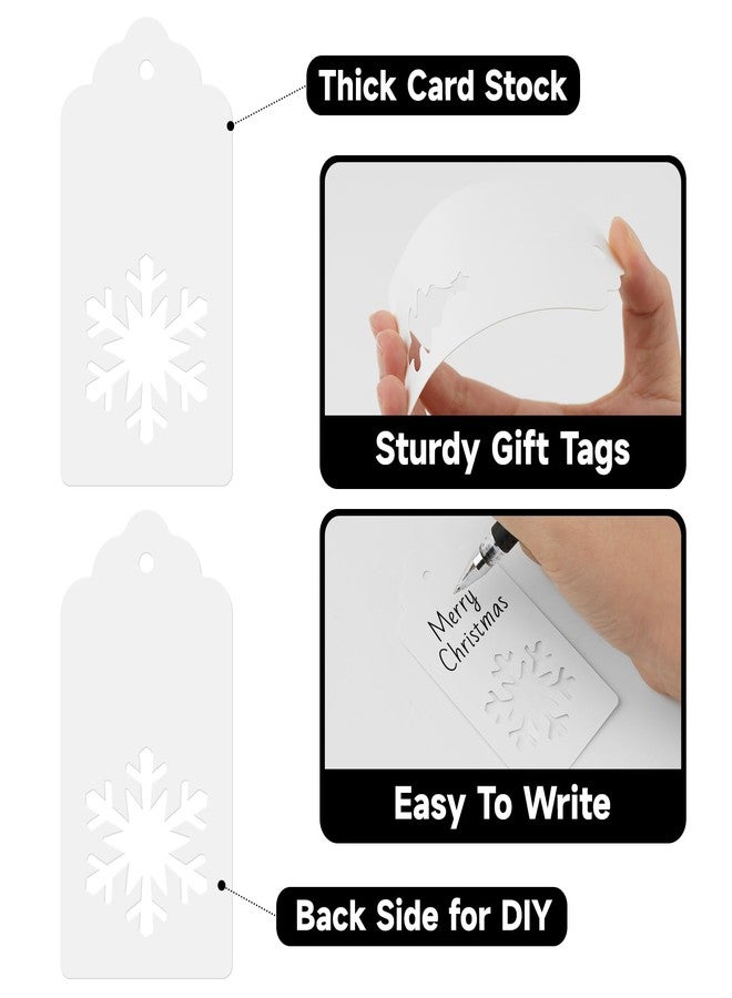 KINGLAKE Tags - 150 Pcs with String, White Xmas Holiday Blank Paper Gift Tags for Presents, Hollow Christmas Tree Snowflake Reindeer Xmas Labels - Image 3